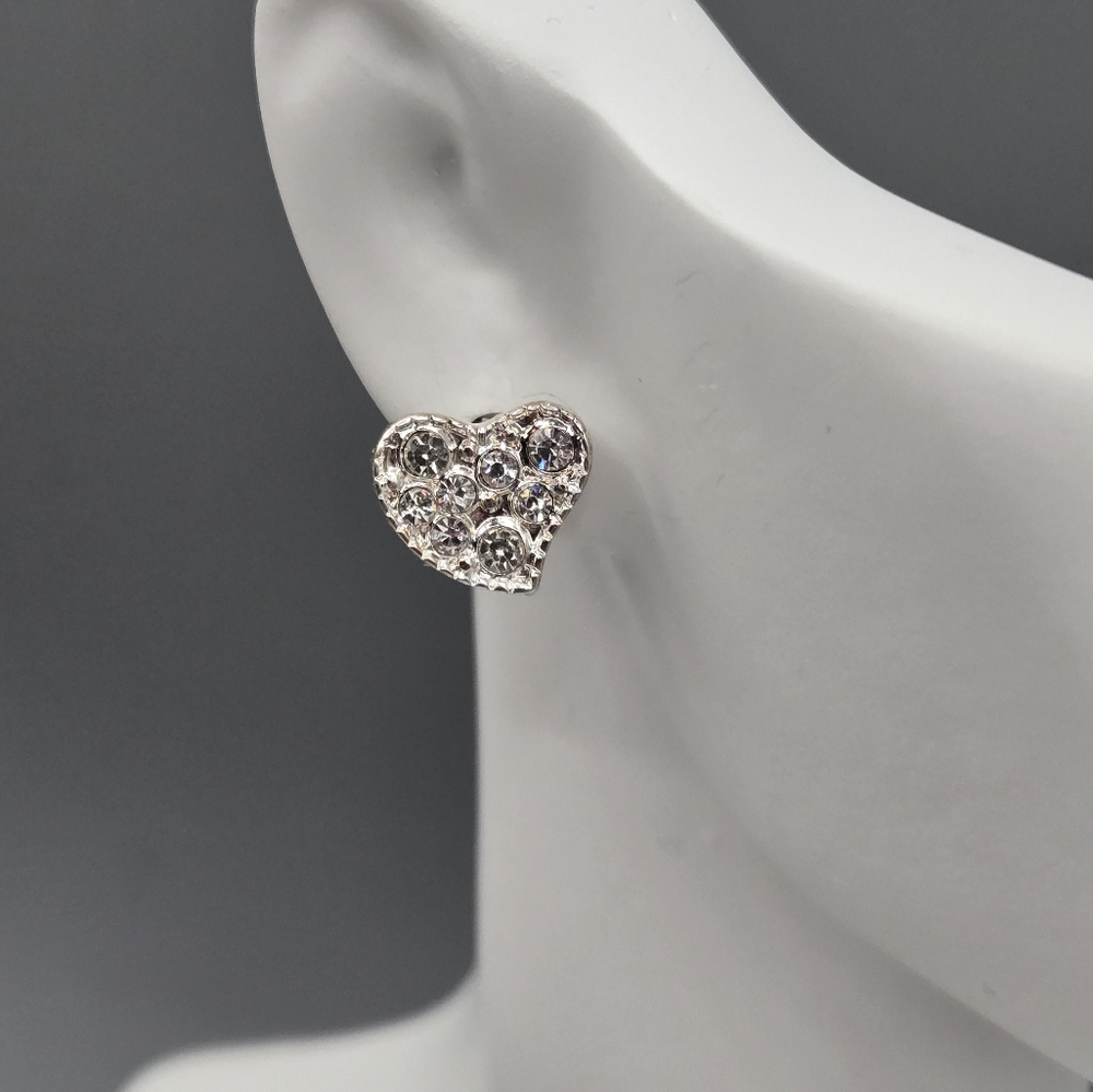 Heart Stud Earrings Made with Swarovski Crystals Silver Overlay NWOT - Picture 5 of 5